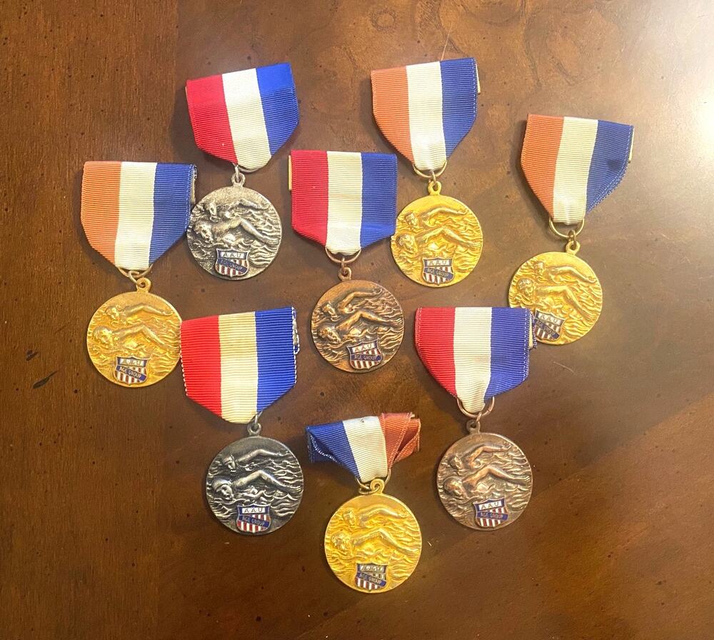 VTG 1960s AAU Swimming Medals-Lot of 8